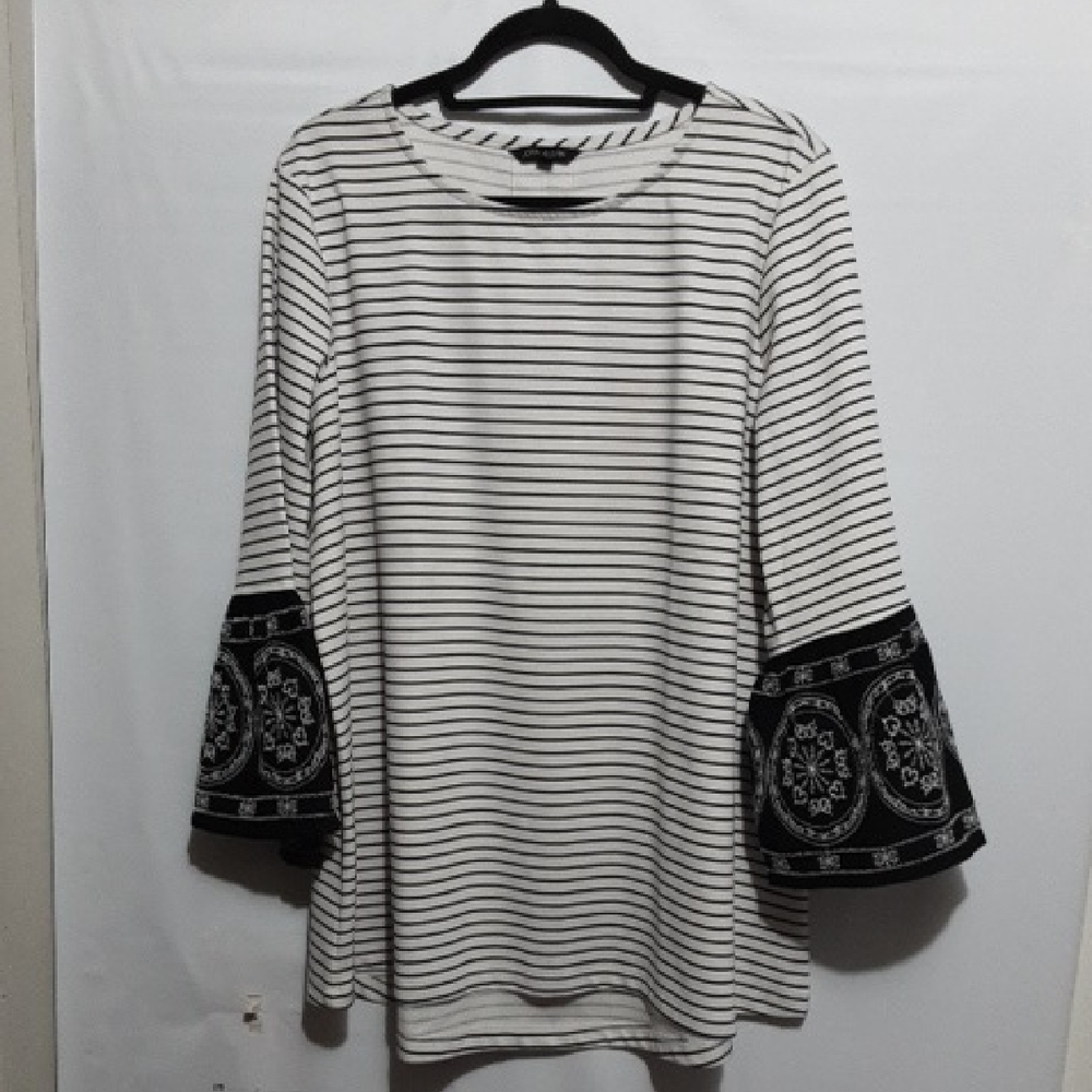 JOHH MARK Black And Cream Stripe Nautical Embroidered Bell Sleeves